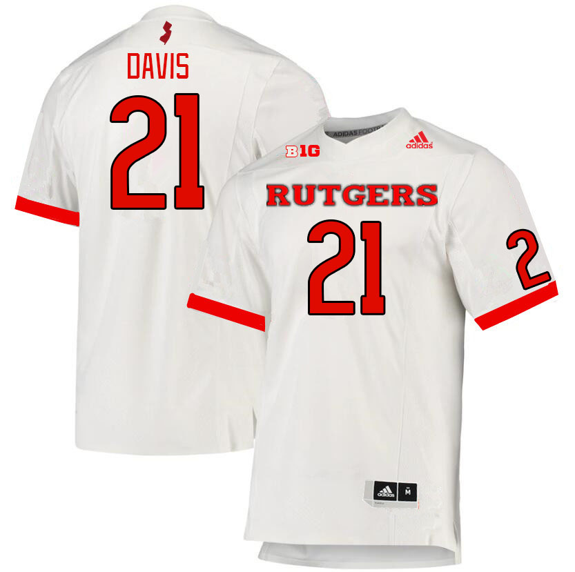 Men #21 Carnell Davis Rutgers Scarlet Knights College Football Jerseys Stitched Sale-White - Click Image to Close